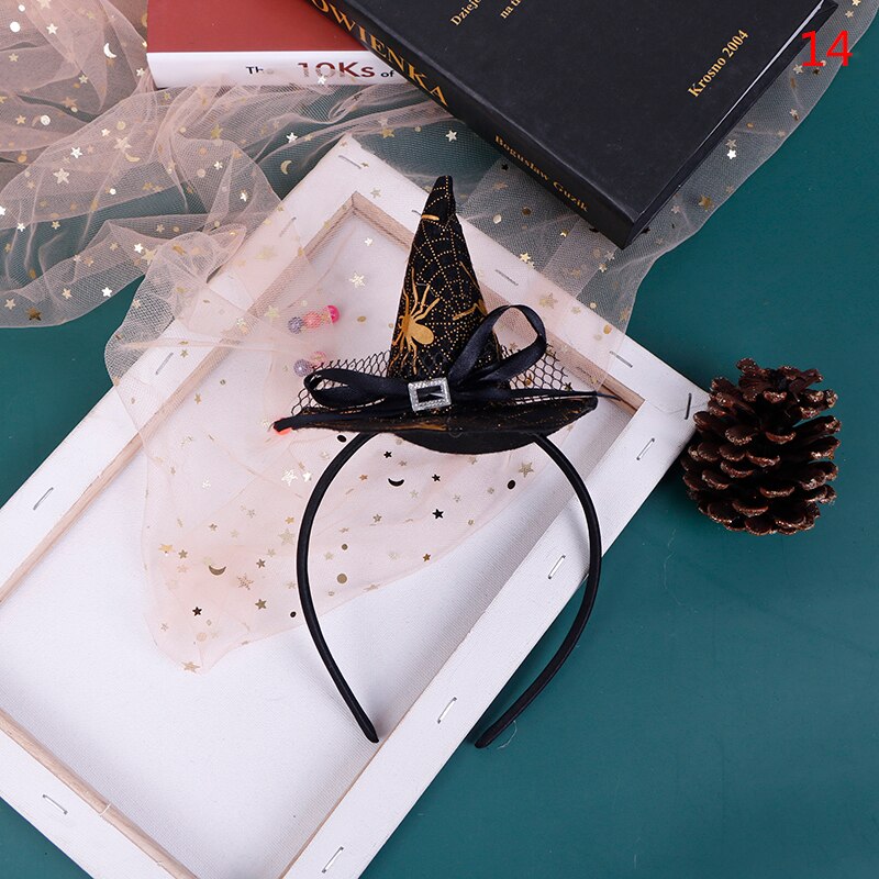 1 Uds Halloween niñas diadema bruja Cosplay tocado con calabaza aro de pelo decoración de: 14
