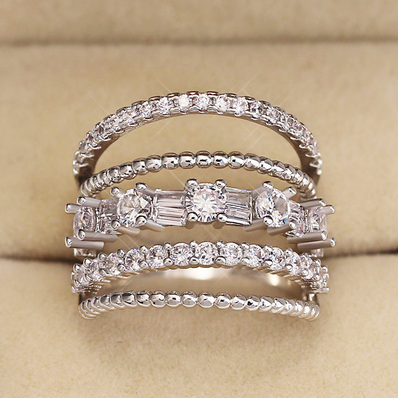 Huitan Trendy Bohemian Stijlvolle Vrouwen Ringen Verschillende Lagen Met Volledige Micro Verharde Vrouwen Sieraden Gouden Kleur Beschikbaar Ring