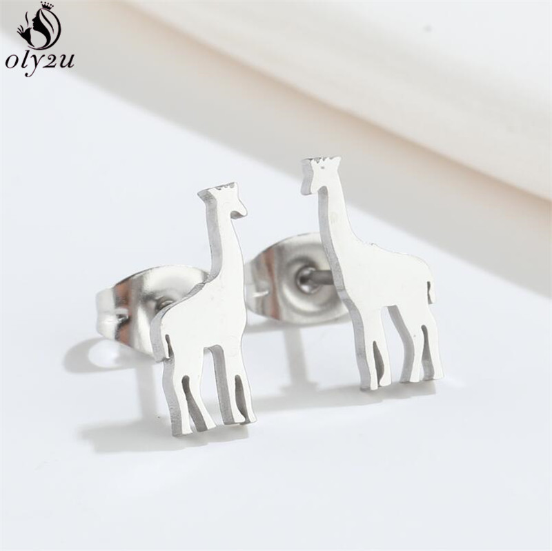 Pendientes pequeños de jirafa de acero inoxidable, bonitos tachuelas de animales con globos para mujeres y niñas, joyería de , para Piercing en la oreja de cumpleaños para hombres: Bronce antiguo plateado