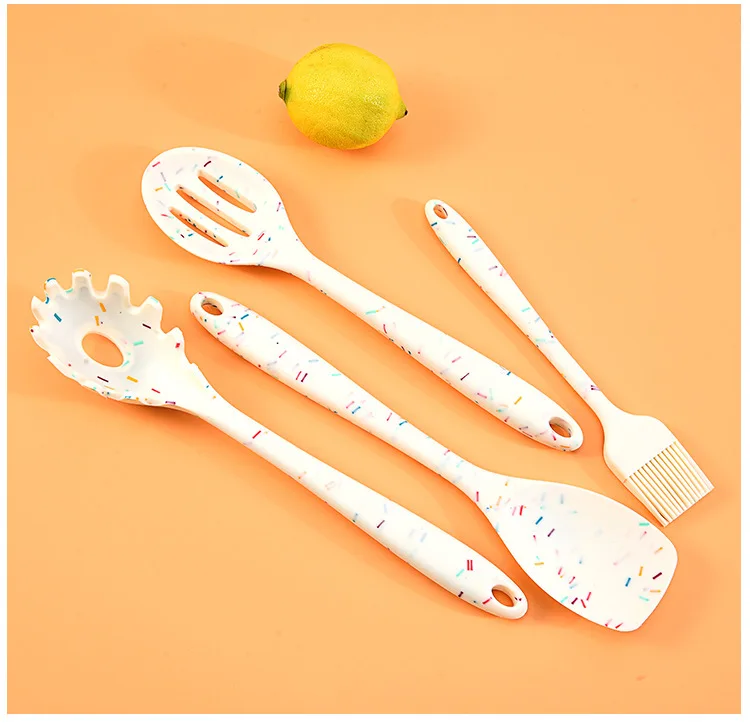 Color Dot Silicone Kitchenware Long Handle Soup Spoon Colander Frying Spatula Egg Beater Household Baking Cooking Tools