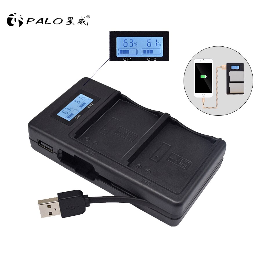 Palo carregador digital LP-E6 LP-E8 LP-E17 NP-FW50 EN-EL15 el15 display lcd vem com usb câmera bateria dupla slot carregador
