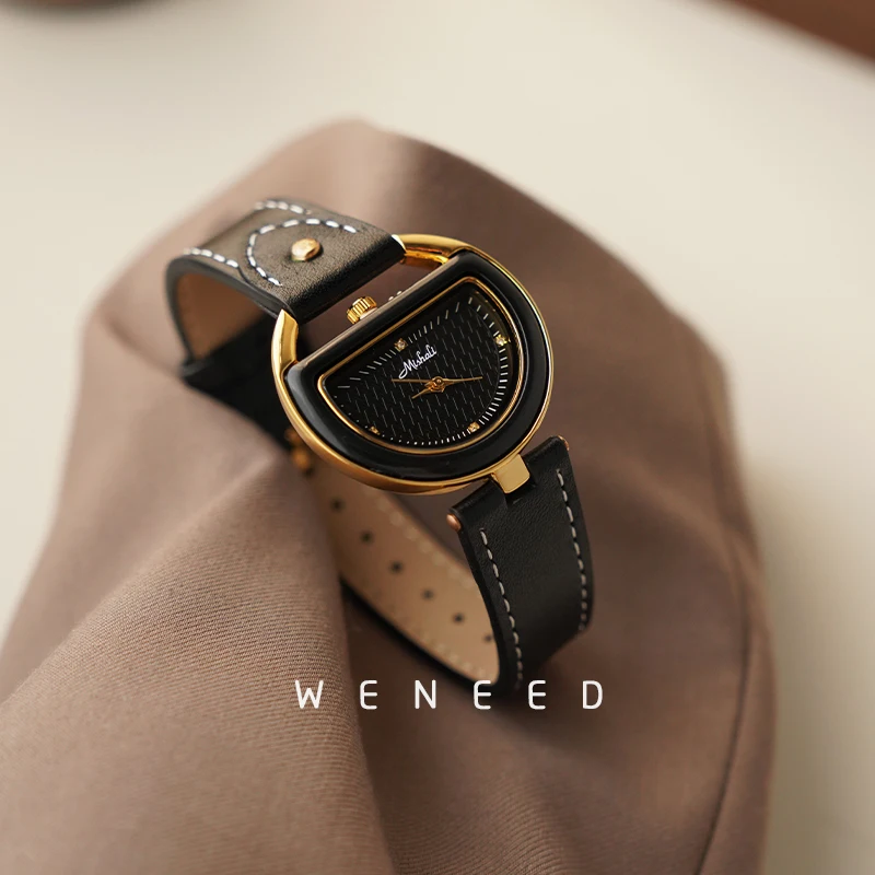 Relojes Vintage de cuero para mujer, ligeros, de lujo, con sentido del para personas mayores, reloj de cuarzo para mujer, Relojes con temperamento para mujer: Rosa