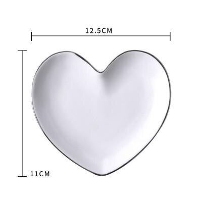 Assiette à Dessert en forme de cœur | Assiette à bijoux, assiette à Dessert, vaisselle de cuisine domestique: Silver edge