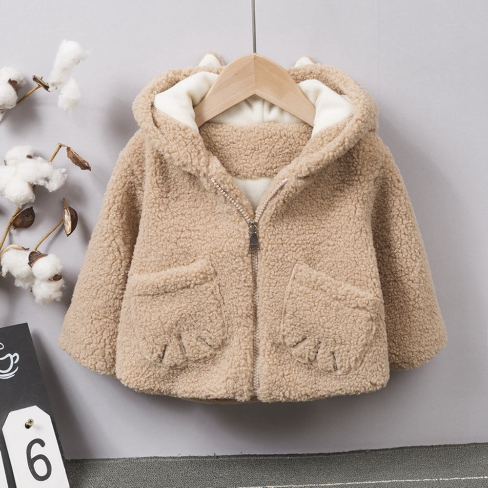 Winter Jongens Meisjes Kids Jas Warme Fluwelen Fleece Jassen Kinderen Baby Zuigelingen Oor Hooded Thicken Uitloper Parka Casacos S11340: Khaki / 18m