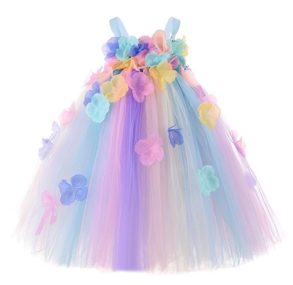 Blomma flickor pastell tutu klänning fairy princess klä upp för födelsedagsfest bröllop festklänningar enhörning kostym outfits