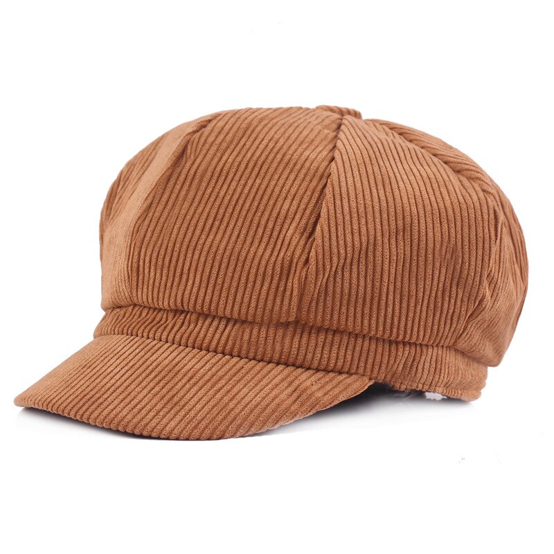 SHOWERSMILE Corduroy Newsboy Hat For Women Octagonal Cap Beret Men Vintage British Spring Autumn Khaki Painter Eight Panel Cap: khaki