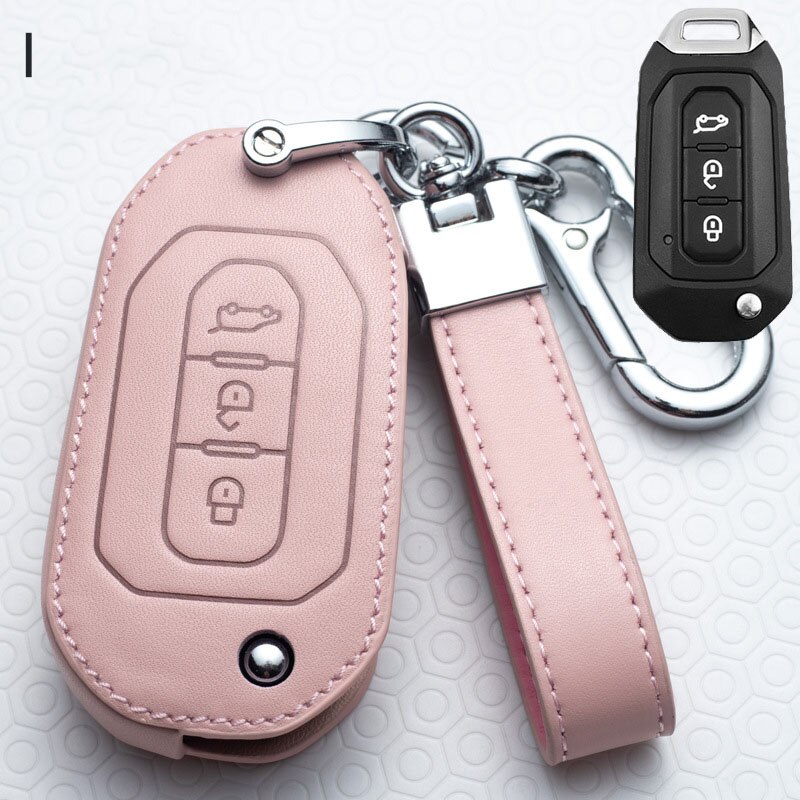 Leather Car Key Cover Key Case For Ford Focus Fiesta Mondeo Kuga Escape Fusion Mustang Explorer Edge Ecosport: I-Pink