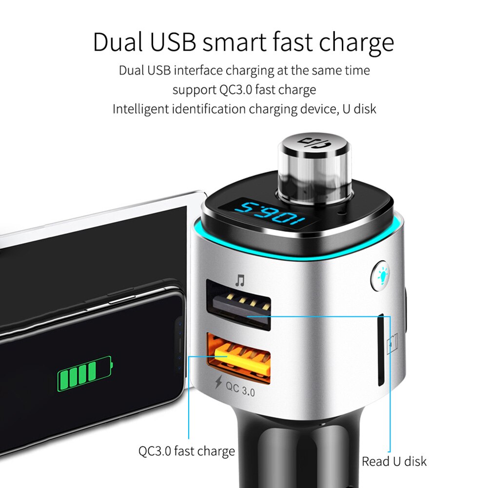 BC42 Auto Bluetooth Audio- Empfänger MP3 Musik Spieler Adapter Ladegerät FM Sender Hände-freies TF U Disk QC 3,0 schnelle Ladung