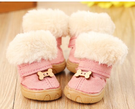 4pcs/set Pet Dog Shoes Winter Super Warm Cotton Dog Boots Anti Slip Shoes For Small Medium Dog Pet Product Chihuahua Snow Boots: style-1