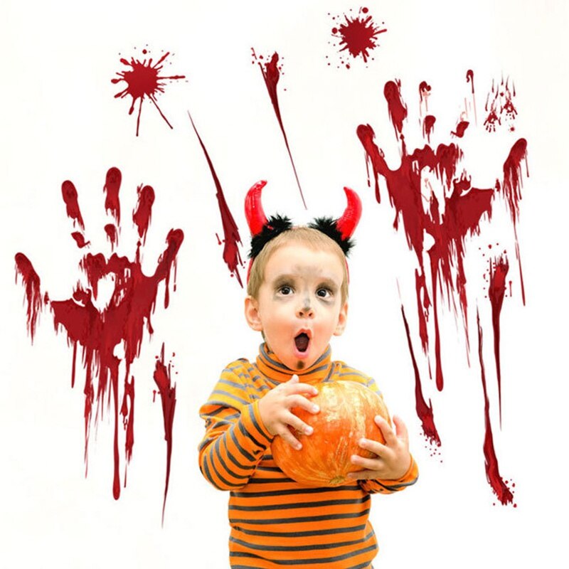 Halloween Horror Decoration Wall Stickers Blooding Handprint Foot Bloody Fingerprint Wallpaper Window Bedroom Decors Cool