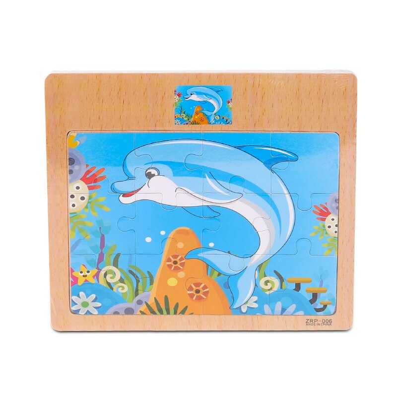 Baby Jigsaw Puzzles Wooden Board Jigsaw Toy Children 1-5 Years Old Cartoon Animal &Traffic Cognitive Early Education Puzzle Toys: Dolphin