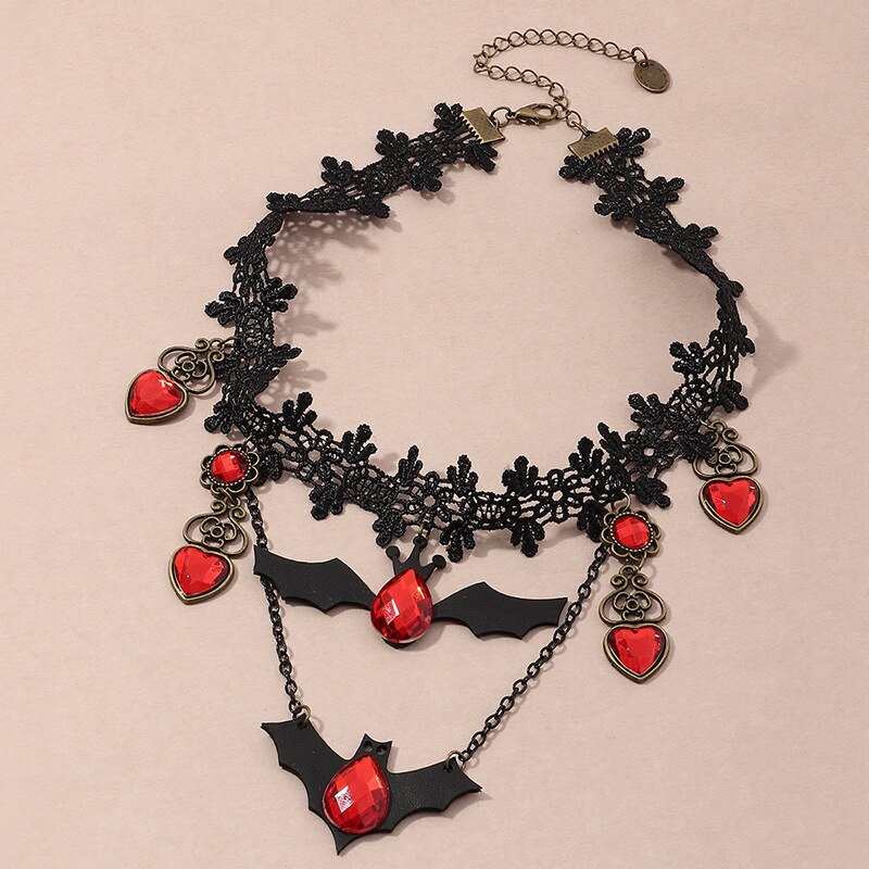 neue Gothic Punk Halloween Vampire Bat Choker Kragen Halskette Frauen Einstellbare Schwarz Spitze Chocker Halsketten Schmuck