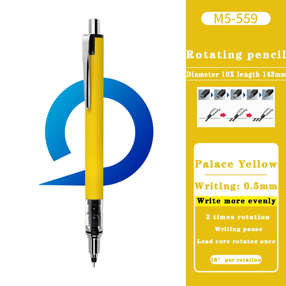 Lápiz giratorio automático, M5-559 de edición limitada, UNI, Japón, no es fácil de romper, Kurutoga, 0,5mm, papelería escolar: Palaee Yellow