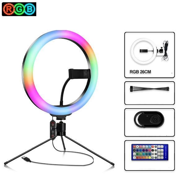 10" Selfie Ring Light Bluetooth Extendable Tripod Stands Phone Holder LED RGB Camera Halo Light for Photography With Remote: Mini Tripod