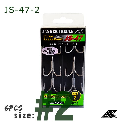 JK JS-47-anzuelos triples para pesca en bote, anzuelos de pesca superantioxidantes, Color gris, 4X, anzuelos de pesca triples fuertes, gancho para Tee #8 ~ 5/0: JS47-2