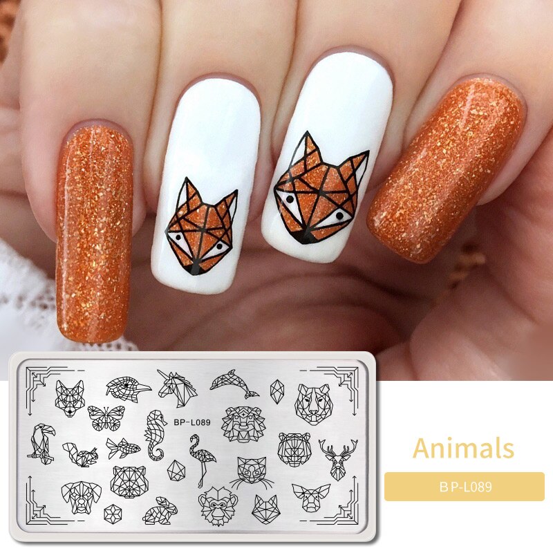 BORN PRETTY-placas para estampación, plantillas de estampado con motivos de animales bonitos, mariposas, manicura rectangular, impresión DIY de placas para uñas: BP-L089