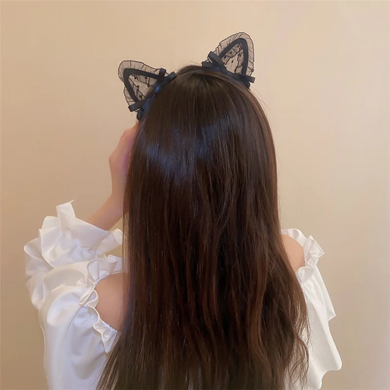 Women Sexy Black Cat Ears Head Bezel Lace Lady Hairband Cosplay Headwear Headband Girl Birthday Party Hair Accessories