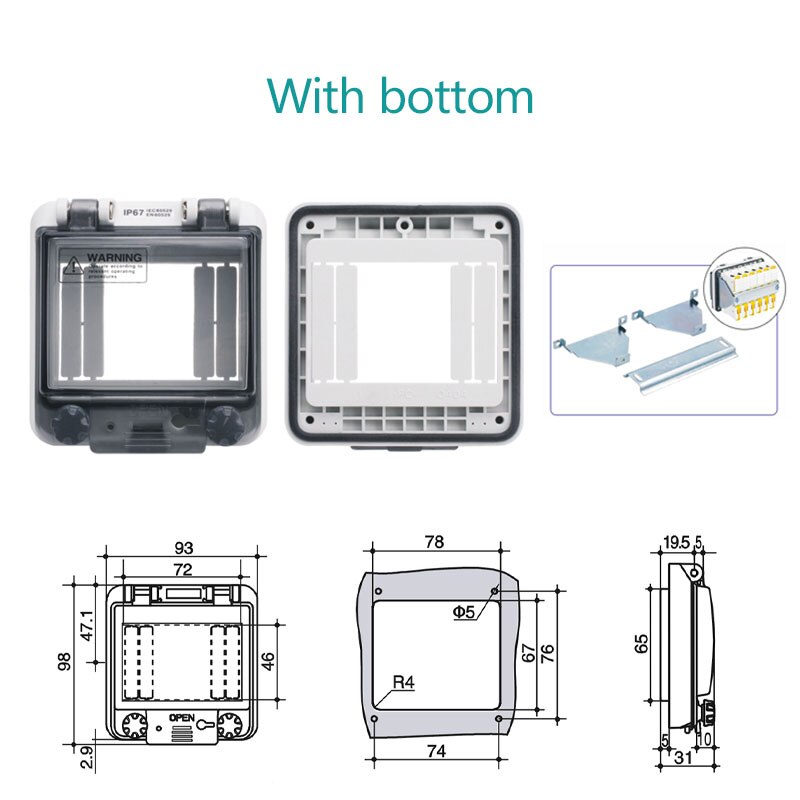 Transparent button protection window cover Waterproof window circuit breaker switch IP67 splash cover box: 4 With bottom