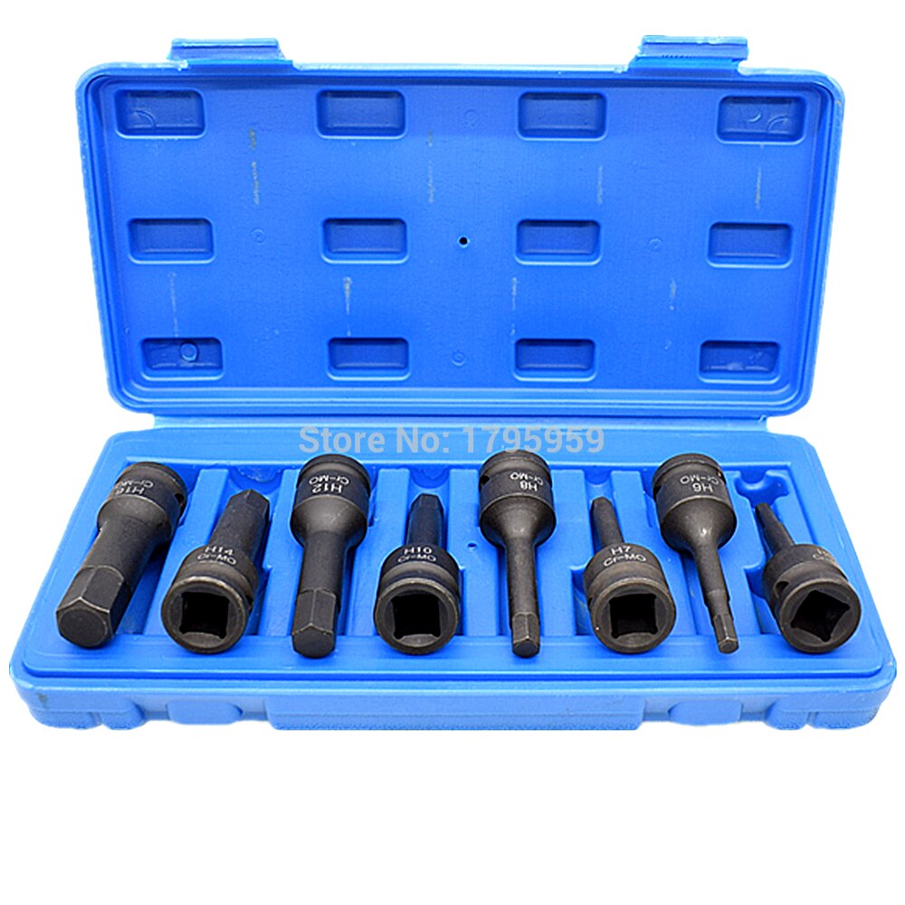 8 Piece 1/2" Square Drive Impact Socket H5 H6 H7 H8 H10 H12 H14 H16(5-16mm) Cr-Mo Metric Allen Bit 78mm Long Hex Key Socket Set