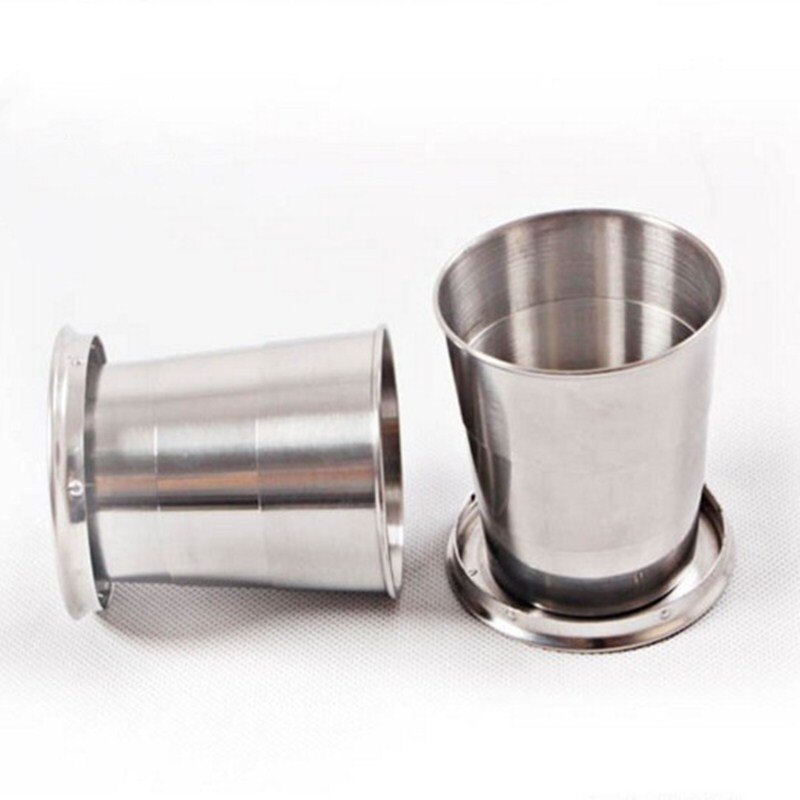 1PC Rvs Inklapbare Cup met Beschermende Cap Draagbare Outdoor Reizen Camping Vouwen Cup Kleine Metalen Telescopische Cup