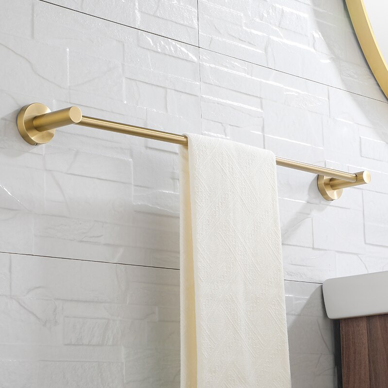 Børstet guld rund håndklædering enkelt håndklædestang toilet køkkenpapirholder morgenkåbe håndklæde knager til badeværelsestilbehør sæt: Signal håndklædestang
