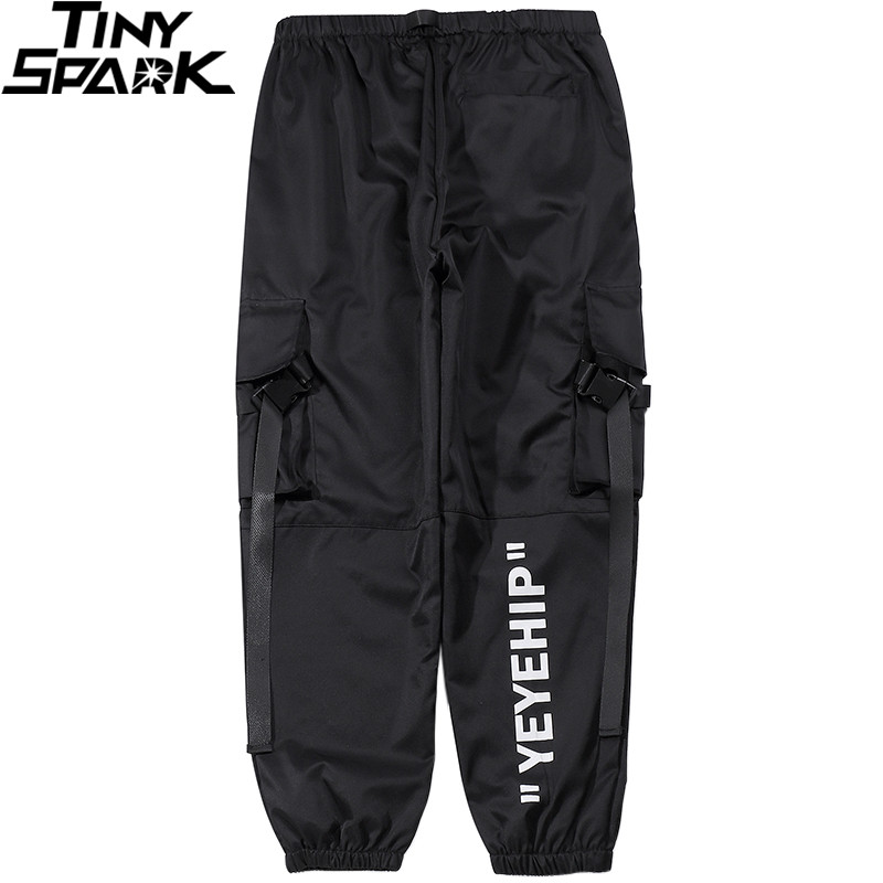 Män streetwear hiphop svarta lastbyxor fickor harajuku harembyxor swag band joggers byxor hiphop sweatpants byxor