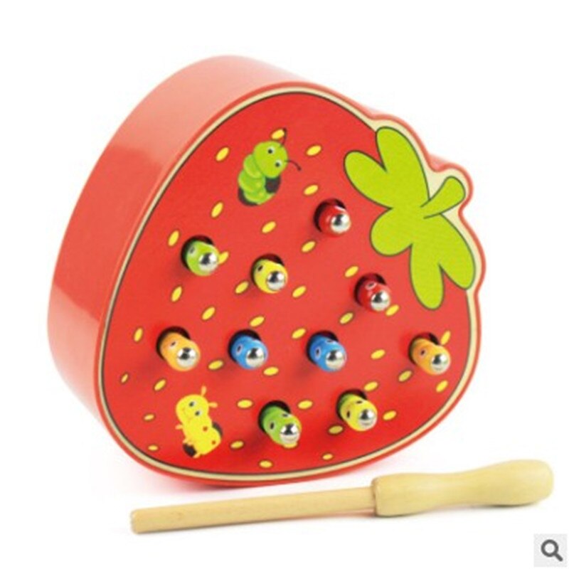 Wooden bug eating fruit magnetic catcher game early childhood teaching aids hand-eye coordination focus toy