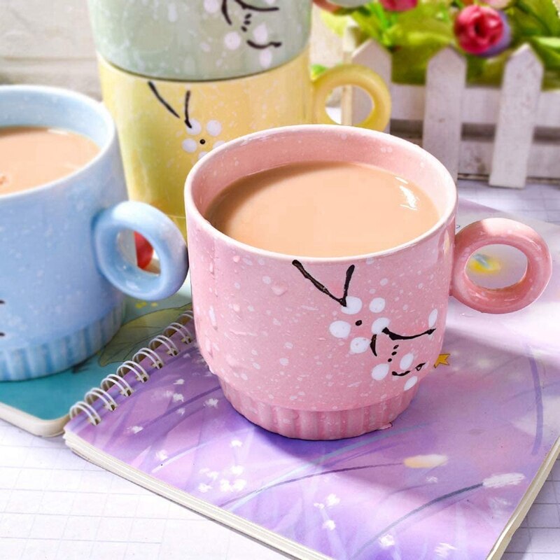 ! Ceramic Coffee Mugs Set Of 4,Stackable Coffee Cups With Stand,Vibrant Color And Space Saving,For Latte,Mocha Coffee,T