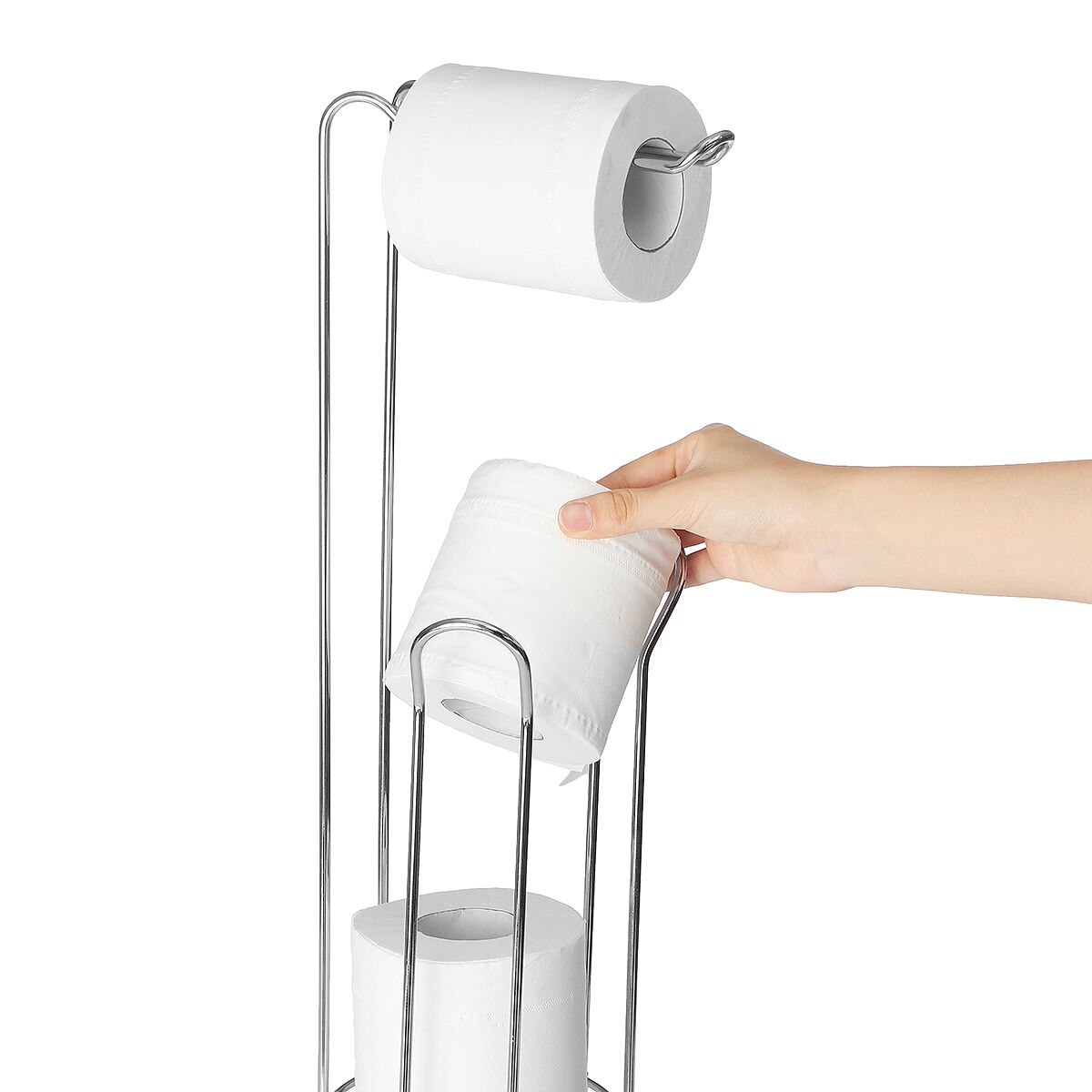 Toilet-Paper-Holder-Stand-Reserve-Storage-Dispenser-Free-Standing-Holder-Bathroom-Roll-Tissue-Chrome Paper Roll Stand Storage