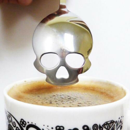 Cuchara de té de calavera de azúcar , cubiertos de acero inoxidable, esqueleto para té y café, 1 pieza