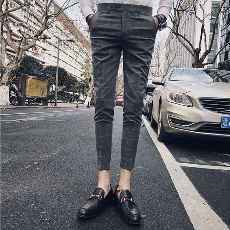 Kleding Mannen Voorjaar Puur Katoen Slim Fit Pak Broek/Mannelijke Zomer Leisure Suit broek 28-36: GRAY / 36