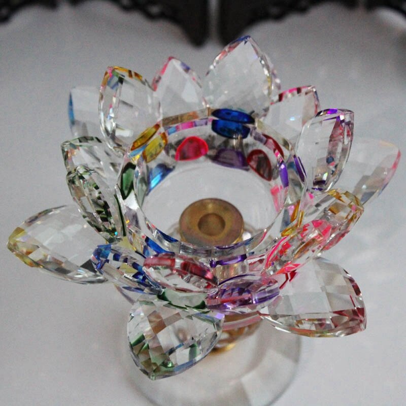 Bloque de vidrio flor de loto portavelas de Metal Feng Shui decoración del hogar candelabros grandes candelabros-blanco