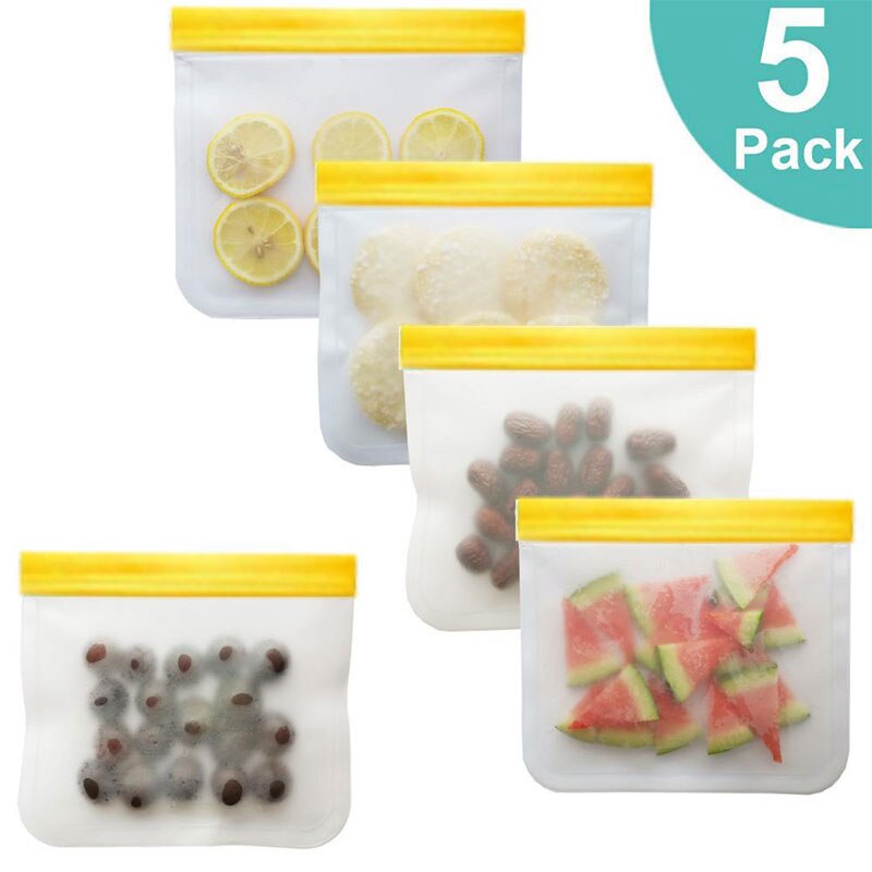 12 unids/set de silicona bolsa de comida de alimentos de silicona bolsa reutilizable fresca congelada mantener bolsa con cierre a prueba de fugas superior bolsa de fruta: 5Pcs