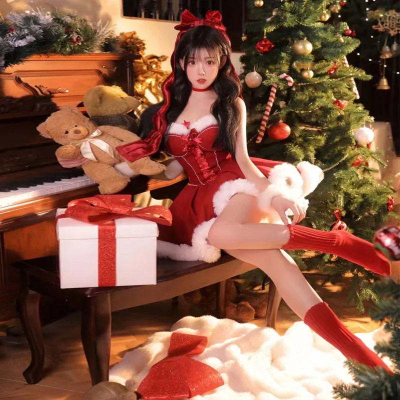 Robe de Noel sexy au chaud, knife de Noel, rouge d'Halloween, performance de cosplay du père Noël,