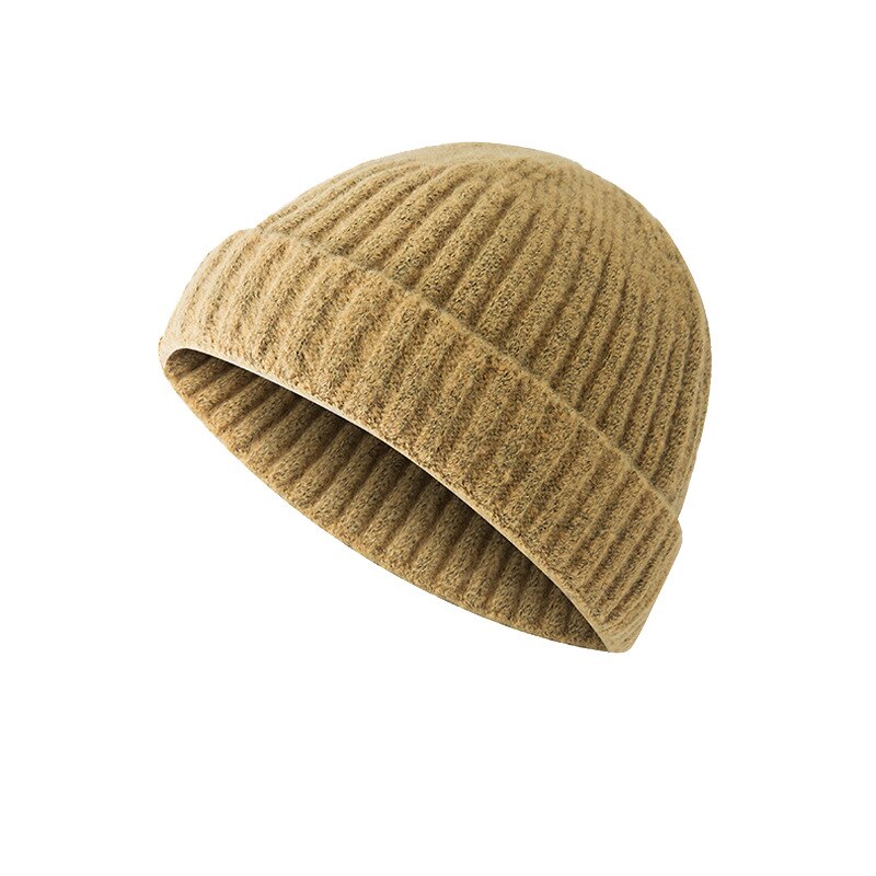 Gorrito de punto acanalado con puños para hombre y mujer, gorro corto cálido, informal, Color sólido, holgado, para invierno: turmeric