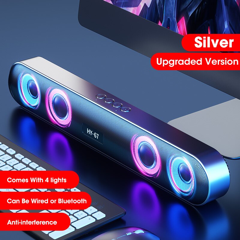 Bluetooth Wireless Game Speaker soundbar Portable True Wireless Powerful Bass Smart Speaker 18H Play-time Clear Stereo Sound: Silver Pro