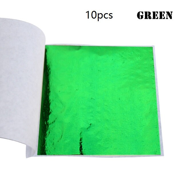 10 Stck Gold Folie Papier DIY Nagel Gold Blatt Blätter Malerei Gold Blatt Papier Harz Dekoration Gold-überzogene Möbel Gold Folie: Grün 10Stck