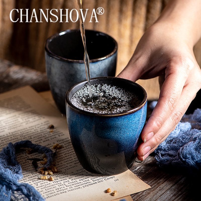 CHANSHOVA-taza de café de cerámica de alta temperatura, taza de porcelana de 145ml, horno chino retro hecho a mano, cambio de textura, H002