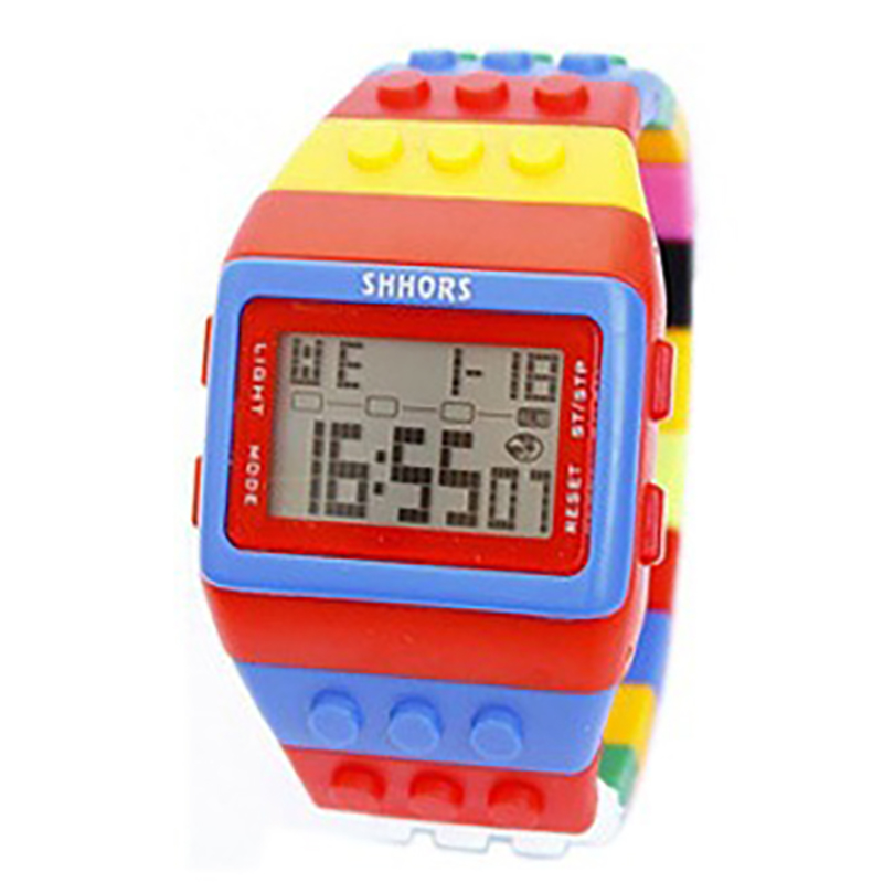 ML02 Modieus herenhorloge, kleurrijk multifunctioneel elektronisch horloge met bouwsteen, waterdicht dameshorloge met nachtlampje: Multicolor
