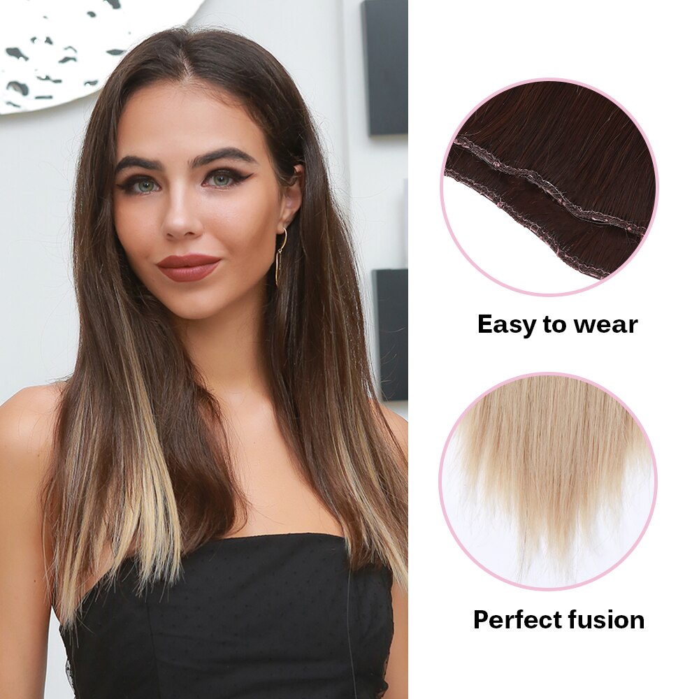 20inch Long Straight Clip In Hair Extensions 7Pcs/Set Synthetic Hairpiece with Clips Ombre Brown High Temperature Fiber Hair