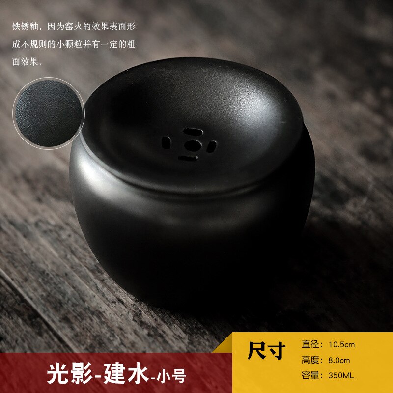 350ml Japanese Style Coarse Ceramic Pottery Jianshui Teaset Water Washing With Cover Tea Washing Ceramic Tea Residue Bucket: B 10.5x8cm  350ml