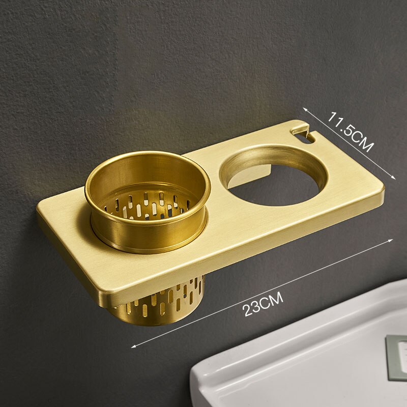 Brushed Gold Aluminum Bathroom Hair Dryer Rack Wall Mounted Bathroom Shelf Storage Bathroom Accessories: style 2