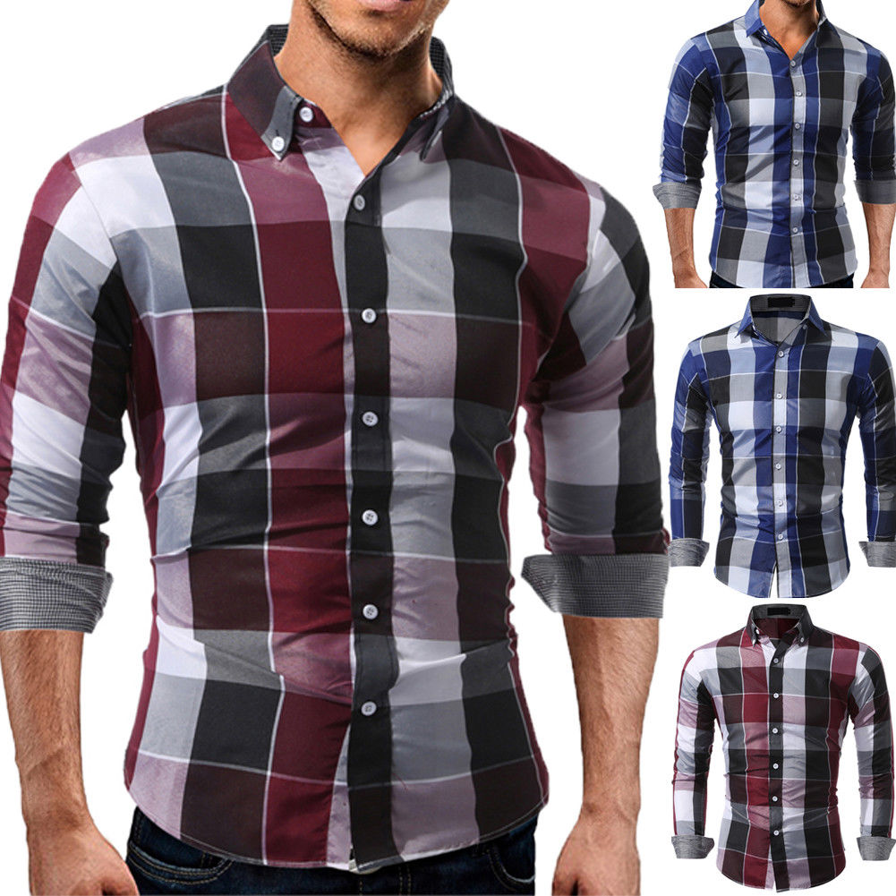 Moda masculina xadrez casual bonito blusa masculina fino ajuste camisas de manga longa algodão xadrez t camisas casual chemise homme