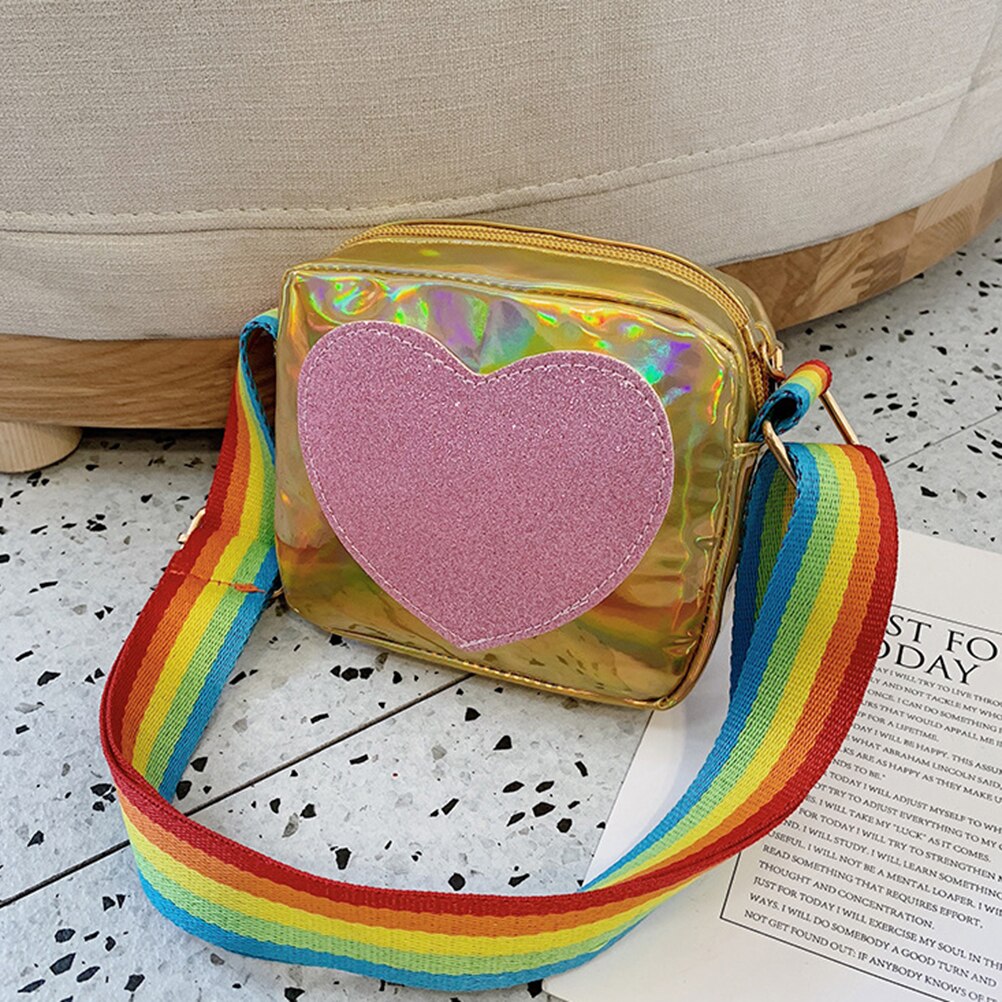 Women Sequins Love Heart Handbag Kids Bag Messenger Shoulder Bag Rainbow Shoulder Strap Crossbody Bag Lovely Wallet for Girls