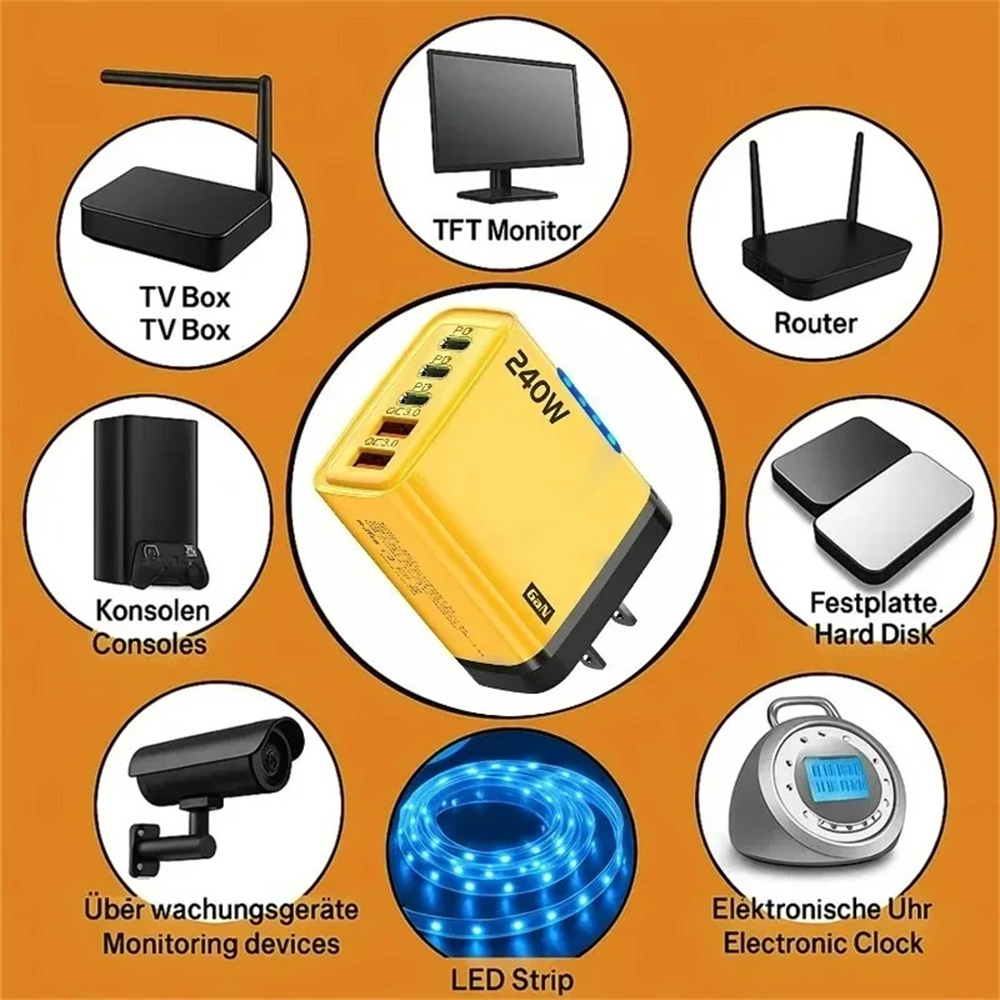 240w pd-oplader usb-c pd-oplader snellader 3.0 gan usb-oplader 5 in 1 snellader voor telefoons voedingsadapter type-c kabel