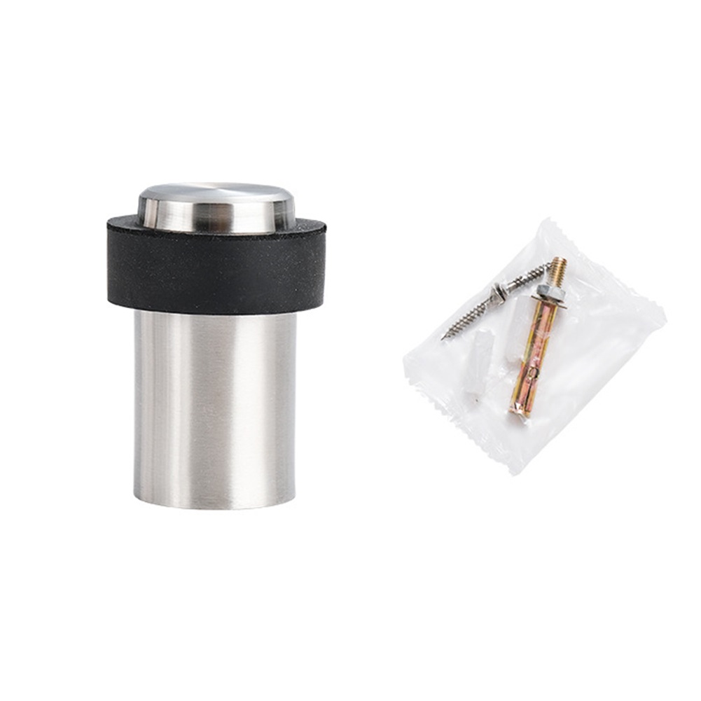 Door Stop Kit Premium Rubber Cylindrical Door Stopper in Silver Stainless Steel Noise Closing and Wall Protection