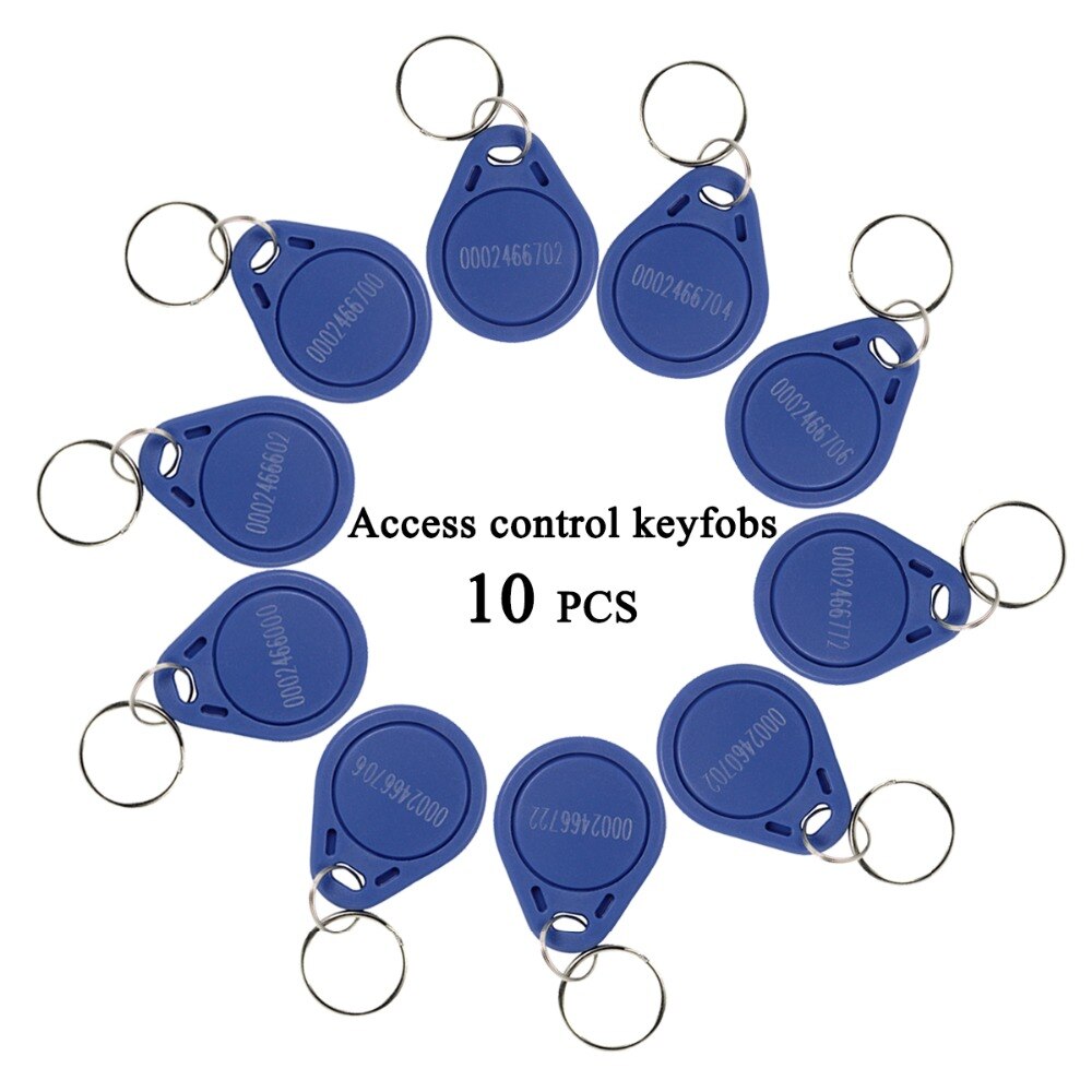 10 stk adgangskontrol rfid nøglesender 125 khz proximity id token tag nøgle fjernbetjeninger blå farve til dør adgangskontrol system  f1661b