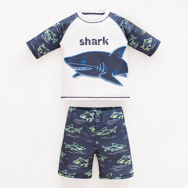 Fat Boy Shark Swimsuit Kids 3-piece Set of Teen Students Plus Fat increase Children&#39;s Large Size Sunscreen Baby Bathing Suit