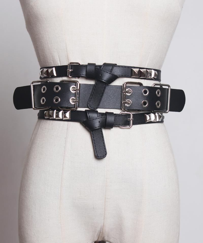 GetSpring fajas para mujer remache cremallera hebilla ajustable PU cuero cinturón corsé ajuste mujer cinturón ancho negro: black
