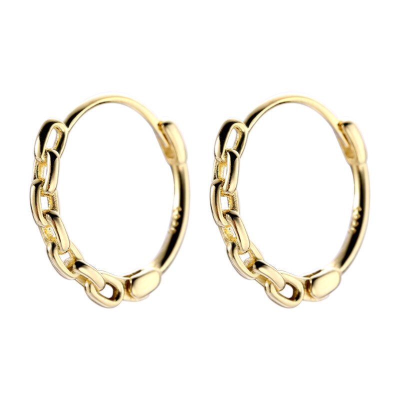 Real 925 Sterling Silver Hollow Chain Pattern Hoop Earrings Minimalist Hoops for Women Girls